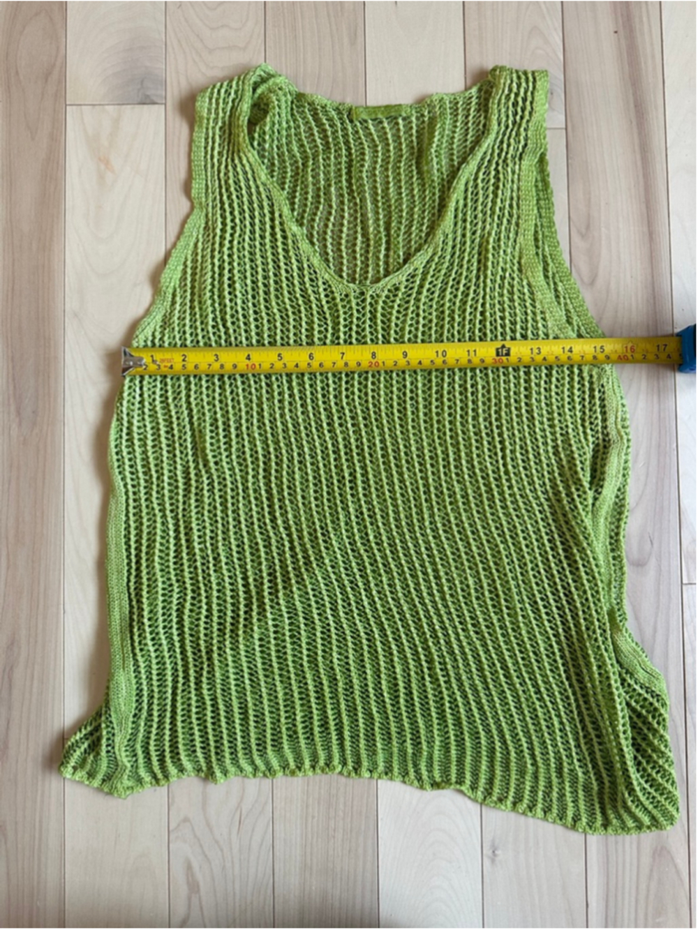 Vintage Italian Lime Green Open Knit Tank Top Mesh Sleeveless Y2K M - Picture 7 of 8